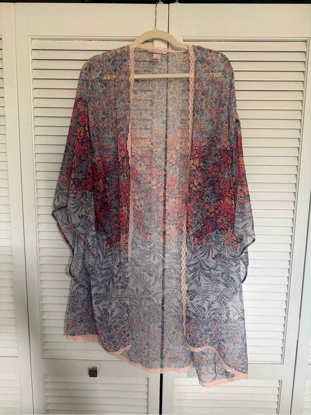 Victoria's Secret Sheer Floral Kimono Cover-Up in Pink and Blue